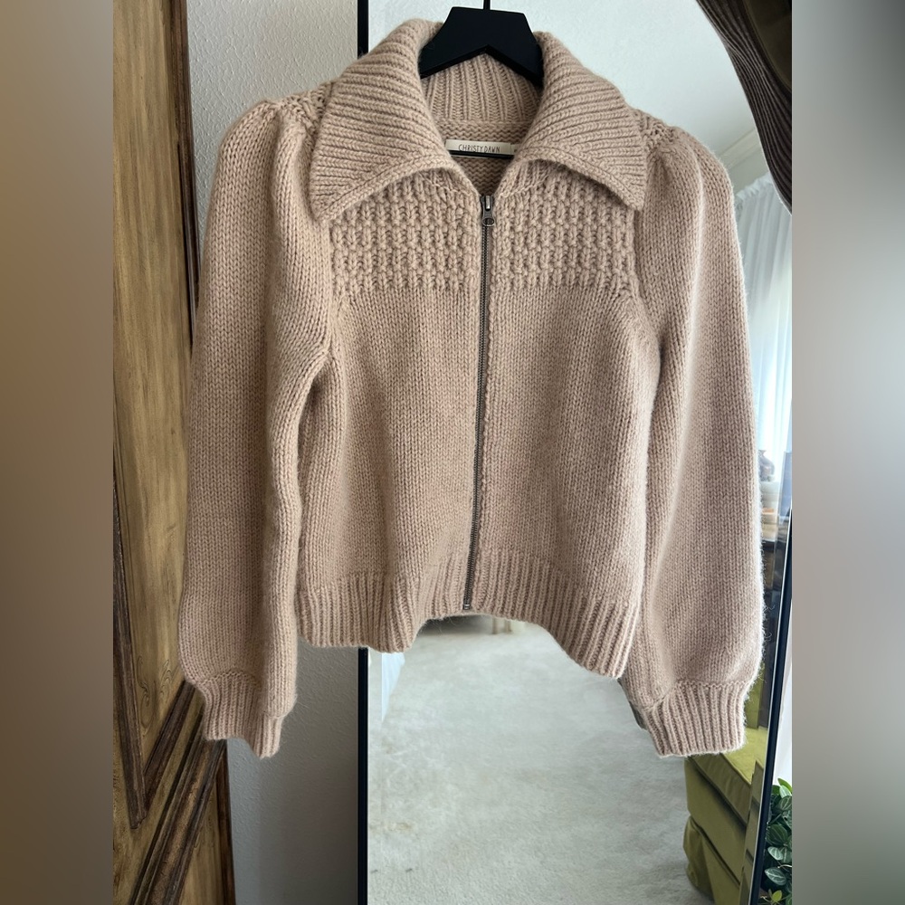 Christy Dawn Dylan Alpaca Knit Zip Jacket Sweater Natural Beige XS Made in Peru